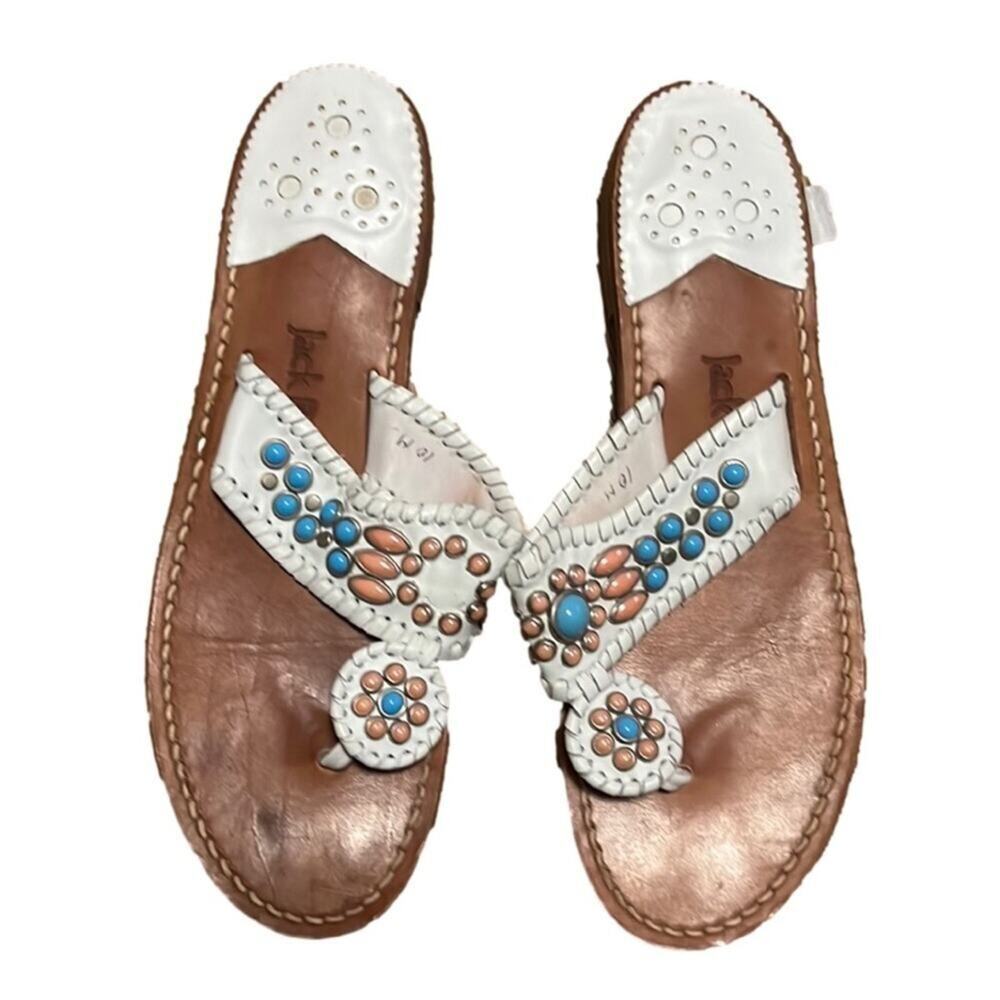 JACK ROGERS LEATHER JEWEL BEADED SANDALS SIZE 10M